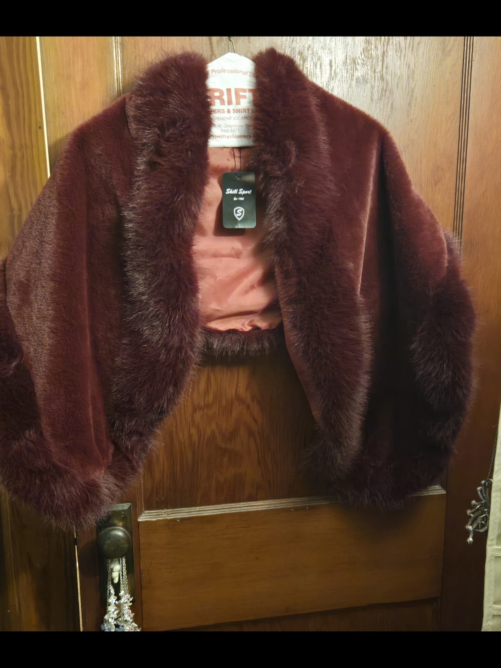 Plush Burgundy Faux Fur Bolero Jacket